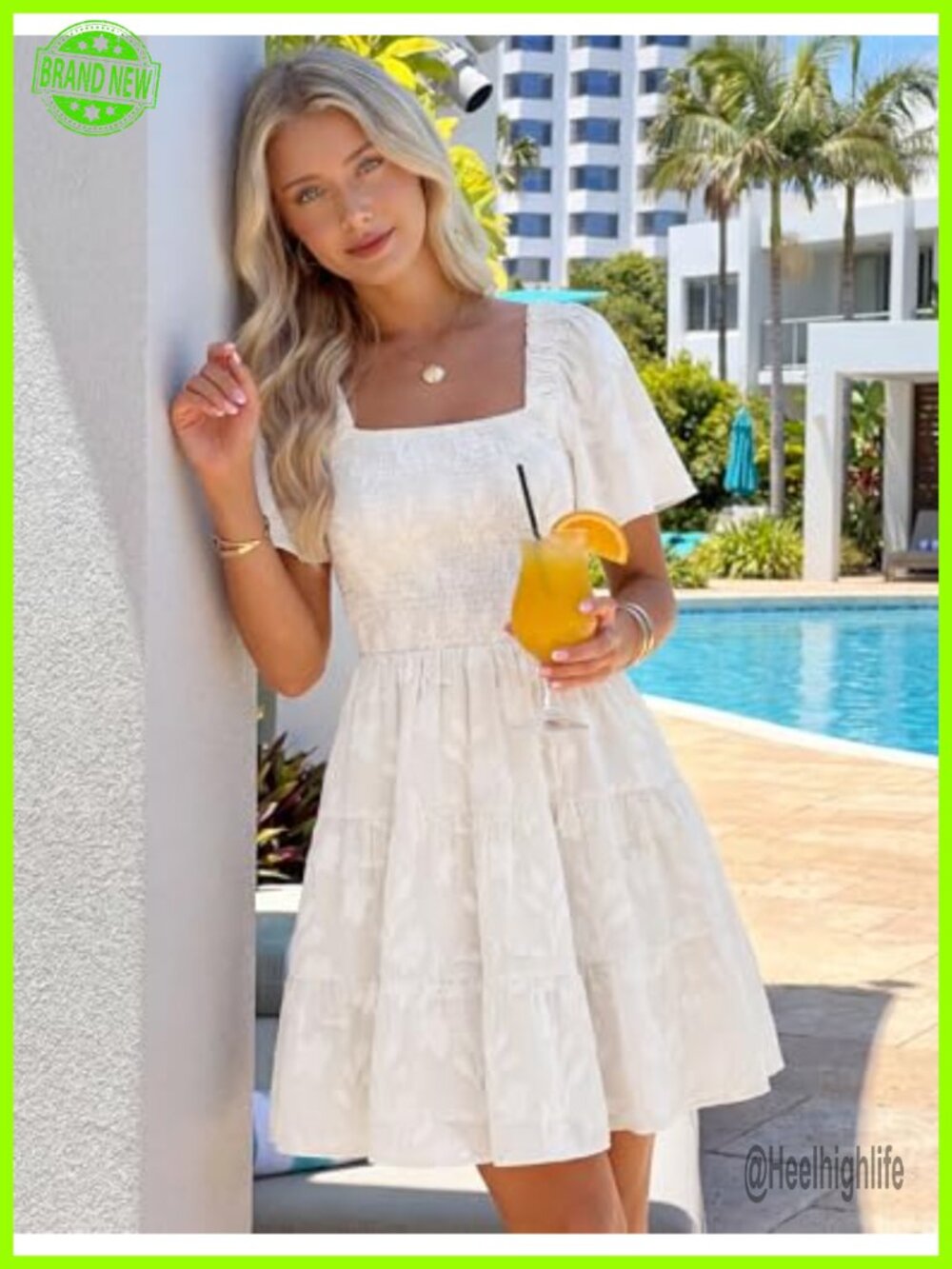 Boho Floral Mini Dress Square Neck Smocked A-Line Swing Sundress - Picture 2 of 7